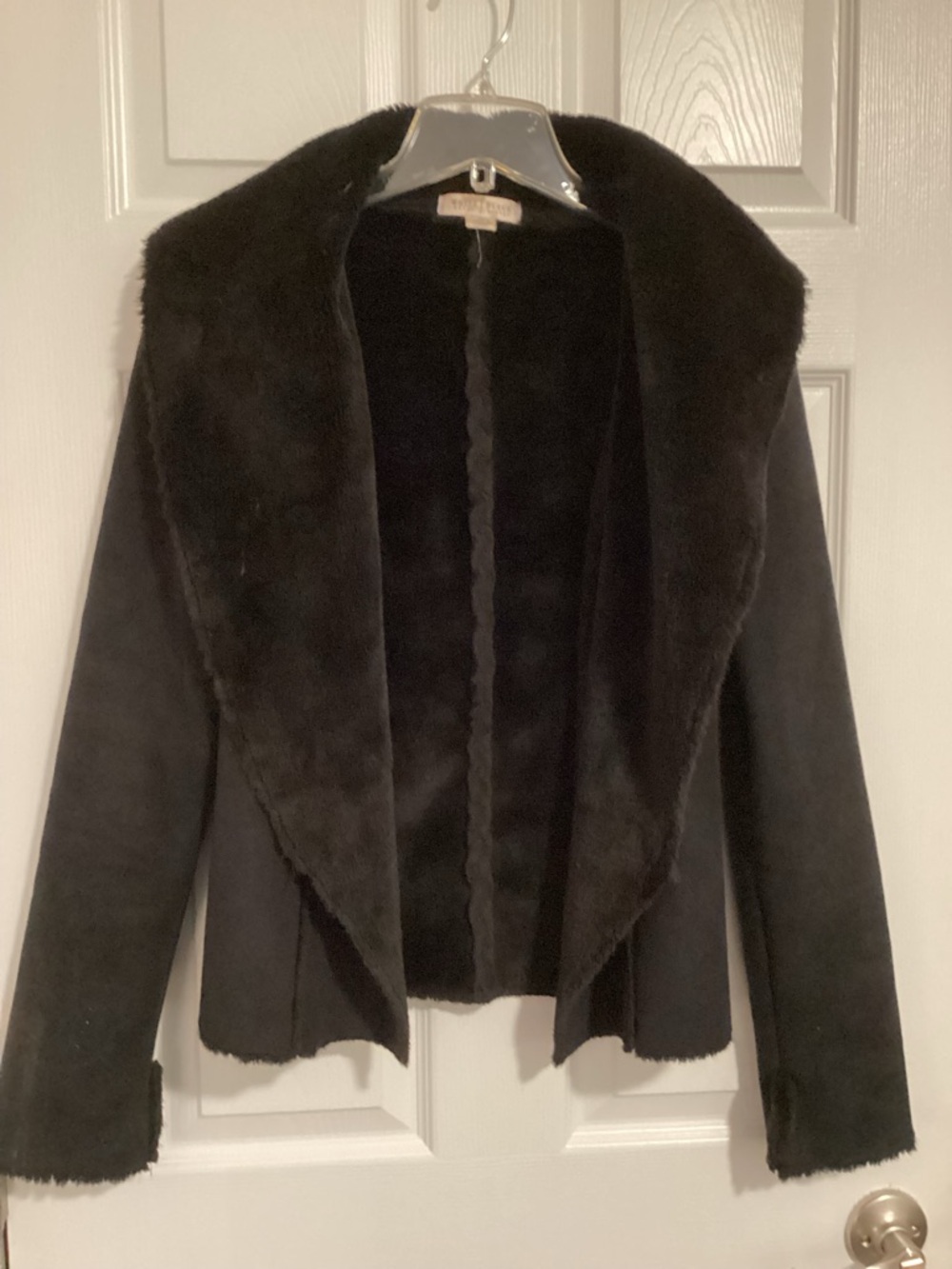 Classic Black Faux-Suede Faux-Fur Jacket